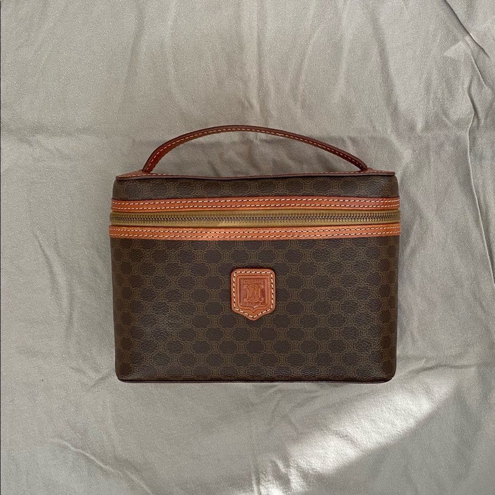 ❌SOLD❌Celine Vintage Macadam Cosmetic Bag-Tan leather, Brown PVC